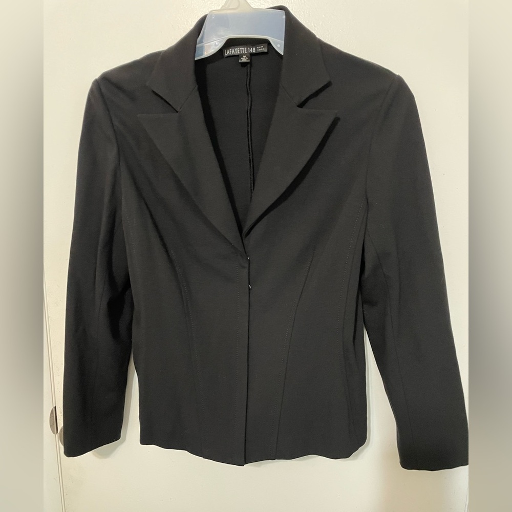 Vintage Lafayette 148 New York Full Zip Black Stretch Fabric Blazer Jacket Size